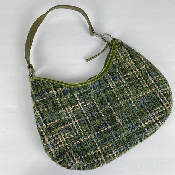Y2K Hobo Shoulder Bag Half Moon Green 
 Plaid Preppy Academia VTG - Picture 6 of 10